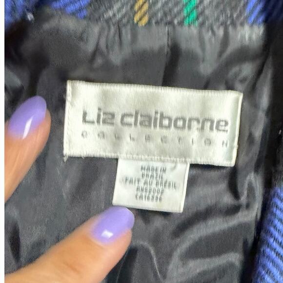 VTG LIZ CLAIBORNE PURPLE PLAID BLAZER JACKET 80s 90s RETRO PREPPY OVERSIZED 8 - Picture 5 of 6